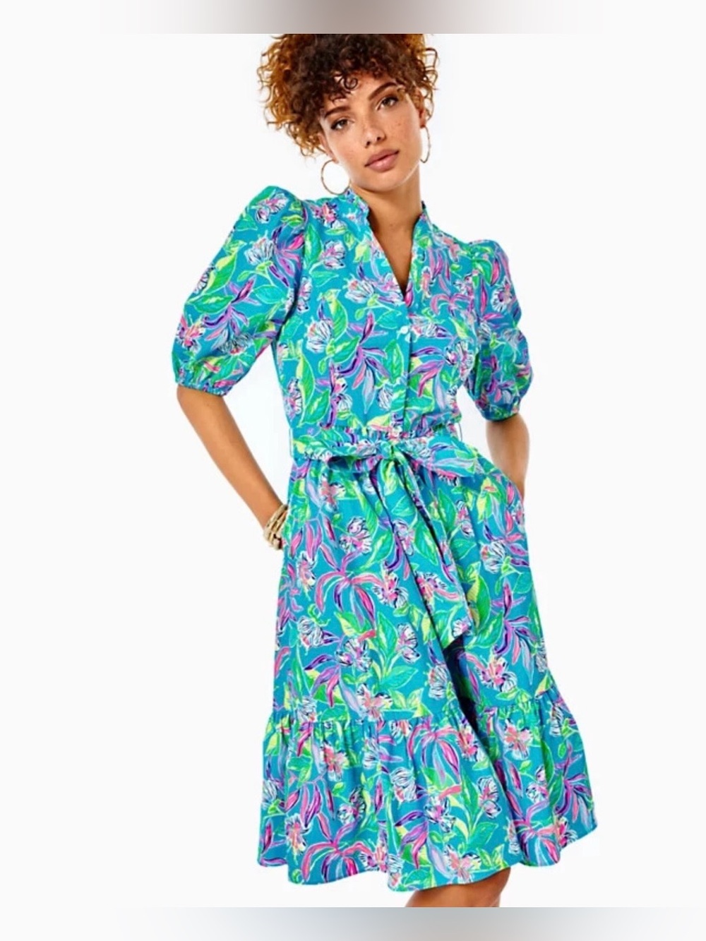 Lilly Pulitzer Shona Stretch Shirtdress Formentera Turquoise Keep On Beleafin 8